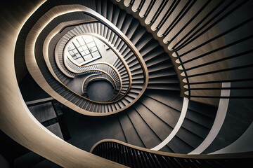 Curved staircase. Top view of modern part architecture. Illustration AI Generative