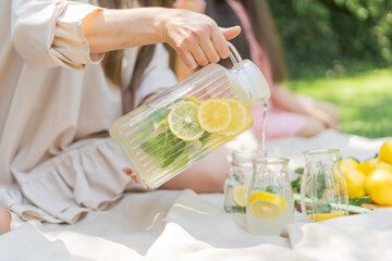 Cool freshly made lemonade and fruits