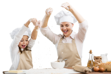 Little girl and her beautiful mother cooking