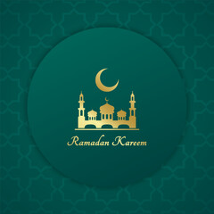 Ramadan Kareem Islamic Greeting Card Banner for Celebrate Muslim Holy Month Vector Illustration