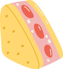 Tasty strawberry cake with berries flat illustration