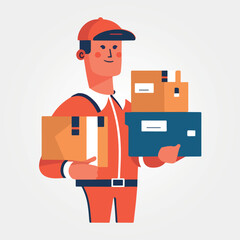 vector illustration, postman holding boxes to deliver