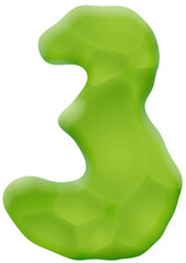 Photo Realistic Plasticine Clay Numbers. Quality Close Up View.  Three. 3