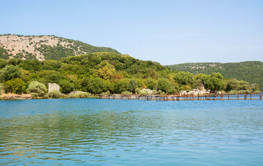 Fototapeta na wymiar Nature of Albania. A mussel farm. Lake Butrinti
