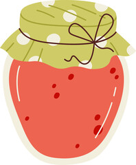 Strawberry jam in glass jar flat illustration