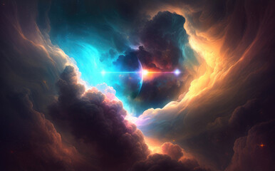 Nebula clouds and star system, Generative AI