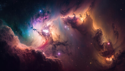 Pink nebula and starfield, Generative AI