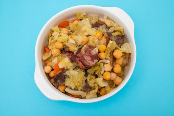 Traditional chickpeas dish in casserole in brown dish