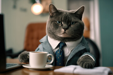 Cat working in office, wearing suit, Generative AI - 580858198