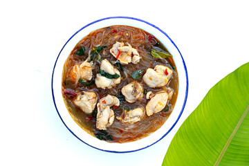 Spicy chicken soup with vermicelli or glass noodle