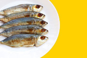 Salted fish on white background.