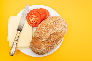 Tasty toast sandwiches with cheese on plate