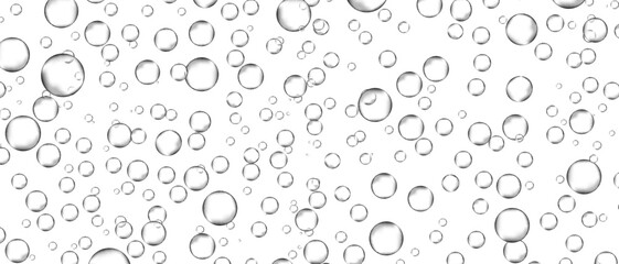 Water bubbles set isolated on white background. Air water bubbles for soda effect, transparent backdrop, icon design, champagne bubbles, texture and wallpaper. Water drops pattern, vector illustration