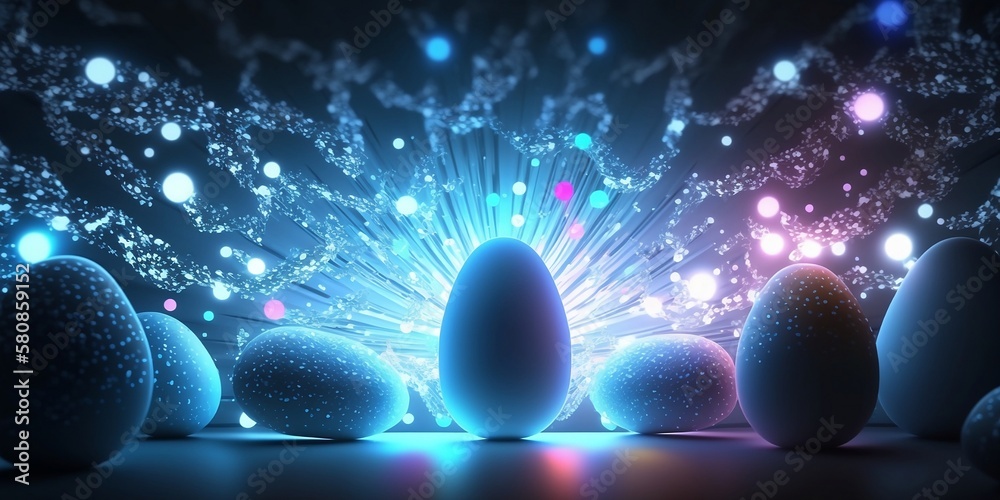 Wall mural energy easter. shine egg for easter. renewable energy easter concept. easter blue egg. light rays sh