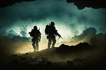 Obraz na płótnie Canvas war in the battlefield camouflage military combat , generative artificial intelligence 