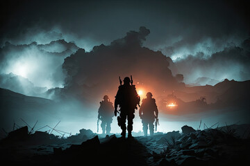 Obraz premium war in the battlefield camouflage military combat , generative artificial intelligence 