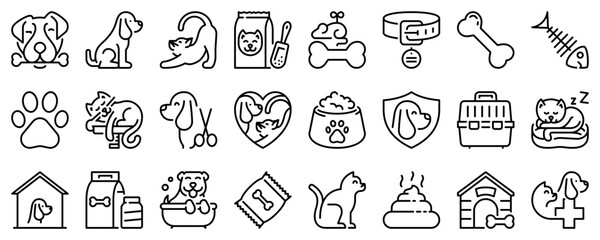Line icons about dogs and cats on transparent background with editable stroke.