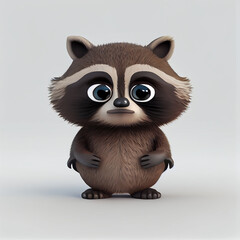 Fototapeta premium Adorable baby Raccoon character isolated on white background. Generative AI