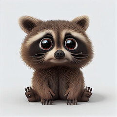 Adorable baby Raccoon character isolated on white background. Generative AI