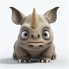 Adorable Rhinoceros character isolated on white background. Generative AI