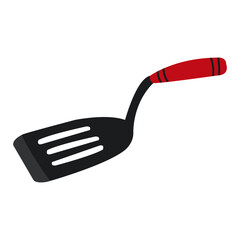 Cute cartoon style black spatula with red handle.