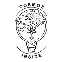 Light bulb with galaxy,stars and planets.Sketch lightbulb with abstract space inside.Vector illustration cosmos inside