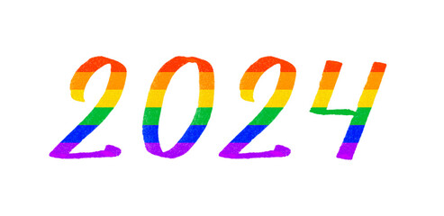 Happy New Year 2024. LGBTQ 2024 pride month with rainbow colors. Watercolor symbol of pride month support