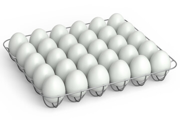 Farm raw organic white sugar-coated eggs for morning breakfast in metal tray