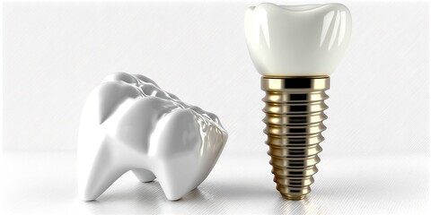 tooth and dental implant isolated on white background, generative ai