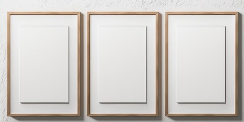 three wooden frame on white wall frame mockup, generative ai