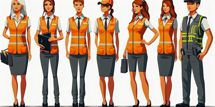 Aviation marshalers/supervisors team in uniform - Generative AI