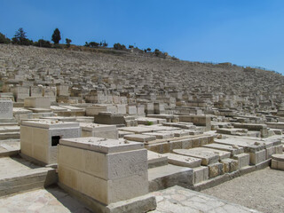 Panoramic view to Jerusalem Old city from Mount of Olives Jewish Cemetery. It's the most ancient...