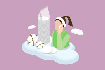 3D Isometric Flat Vector Icon of Cotton Pads, Eco Friendly Products for Skin Care
