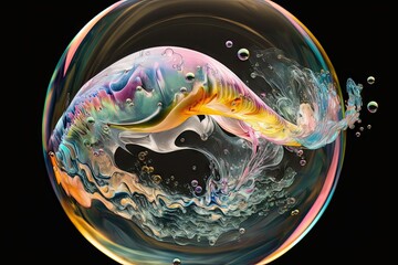 hyperreal swirling watercolors trapped in a soap bubble 4k render, generative ai