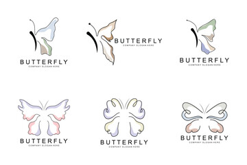 Butterfly Logo Design, Beautiful Flying Animal, Company Brand Icon Illustration, Screen Printing, Salon