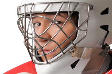 Portrait of sporty man in helmet isolated on white background