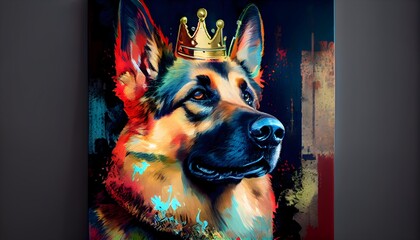 German Shepherd King Dog with a Crown on Made with Generative AI