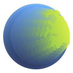 Green and blue planet view from space. Globe texture map in flat style. Solar system. Colorful PNG illustration.