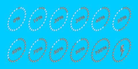 3D Isometric Flat Vector Set of Battery Recharge, Levels with Percentage