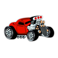 Hot rod Cartoon retro vintage Red  sport racing car vector illustration clip art