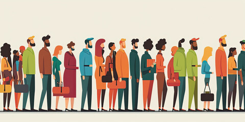 Multitude of people waiting in long queue - Generative AI