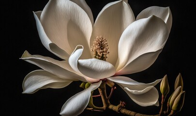  a large white flower on a tree branch in the dark.  generative ai