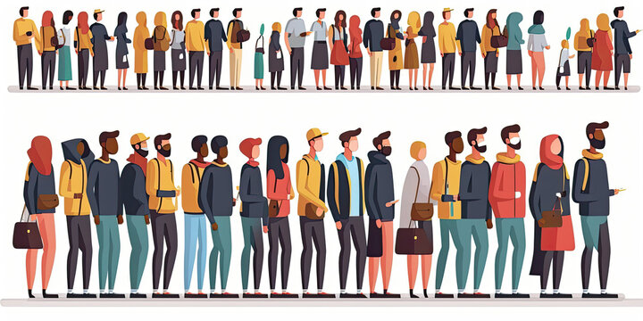 Multitude of people waiting in long queue - Generative AI