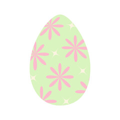 Easter egg in trendy green with pattern of abstract stars and flowers. Happy Easter. Holiday. EPS