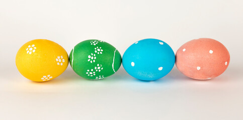 Painted Easter eggs on a white background. Easter egg festival concept.