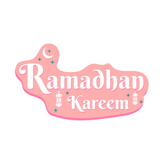 letteing ramadhan kareem with moon, star, latern cute style design for ramadhan design social media, pink design