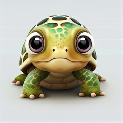 Fototapeta premium Adorable baby Turtle character isolated on white background. Generative AI