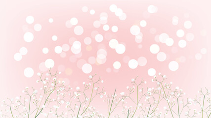 Obraz na płótnie Canvas Pink background with white flowers.Small Gypsophila flower on peach background