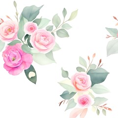 Watercolor painting of flowers, wedding decor for greeting cards, postcards, prints. Generative AI.