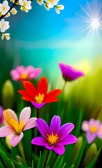 Fototapeta na wymiar Spring flower background. Bright spring flowers - natural floral background. AI-generated digital illustration